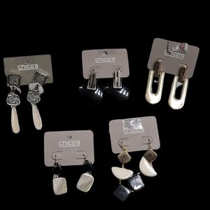 Chico's brand earrings, 5 pairs, New with tags, boho, classic and elegant